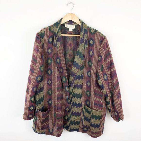 Vintage Jackets & Blazers - Vintage Southwestern Patterned 90s Blazer